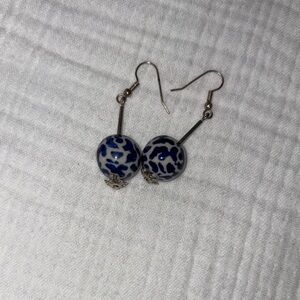 Elegant Blue and White Ceramic Earrings